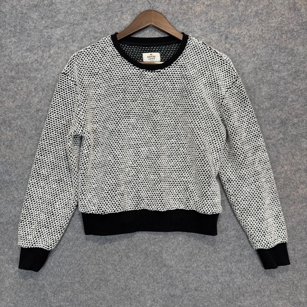 Marine Layer Birdseye Textured Knit Sweater Womens Medium Black White Dotted